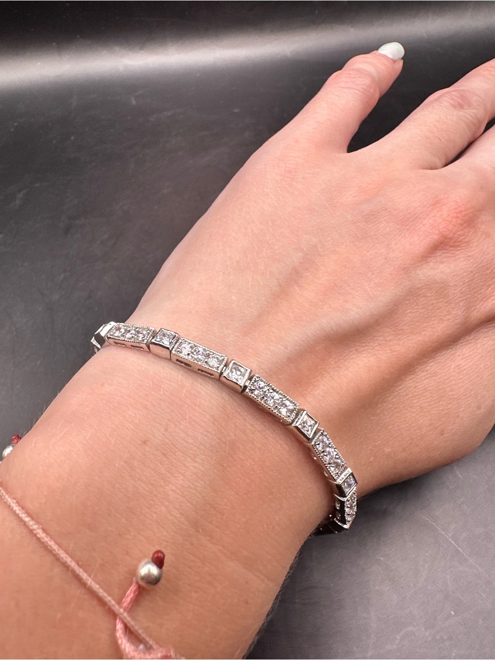 925 Sterling Silver CZ Tennis Bracelet Art Deco 7"